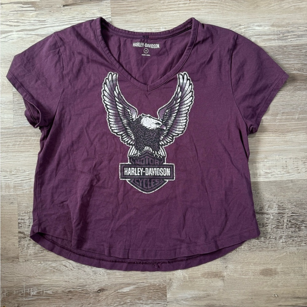 Women’s Harley Davidson Eagle top shirt purple plum size S biker - Picture 2 of 4